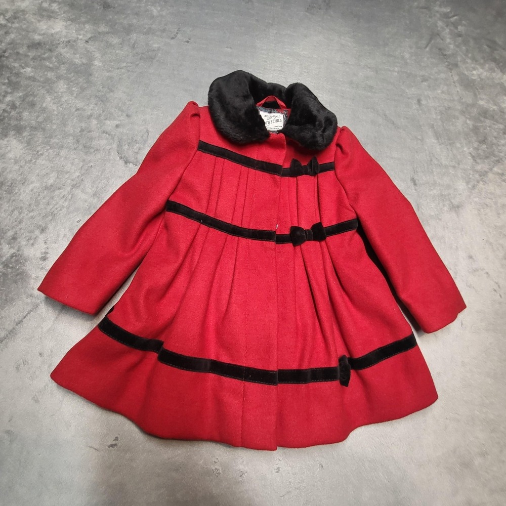 Rothschild Coat Girls 12-18 Months Red Faux Fur Trim Lined Snap Holiday